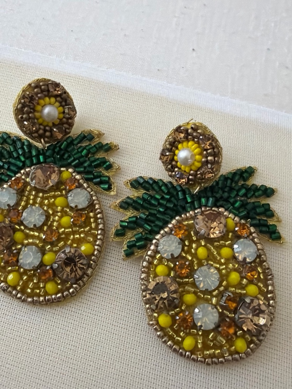 Nine & Co. Yellow and Green Beaded Pineapple Earrings